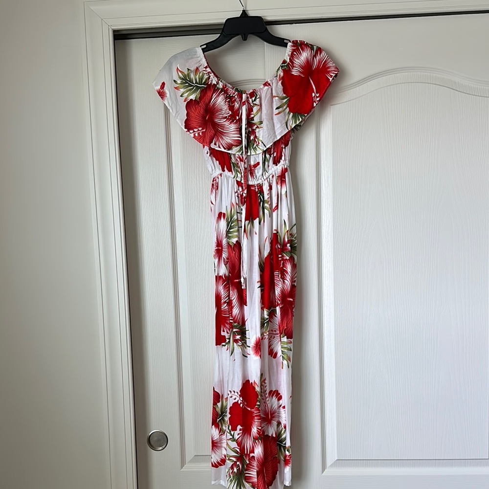 Vibrant Red Floral Off-Shoulder Dress